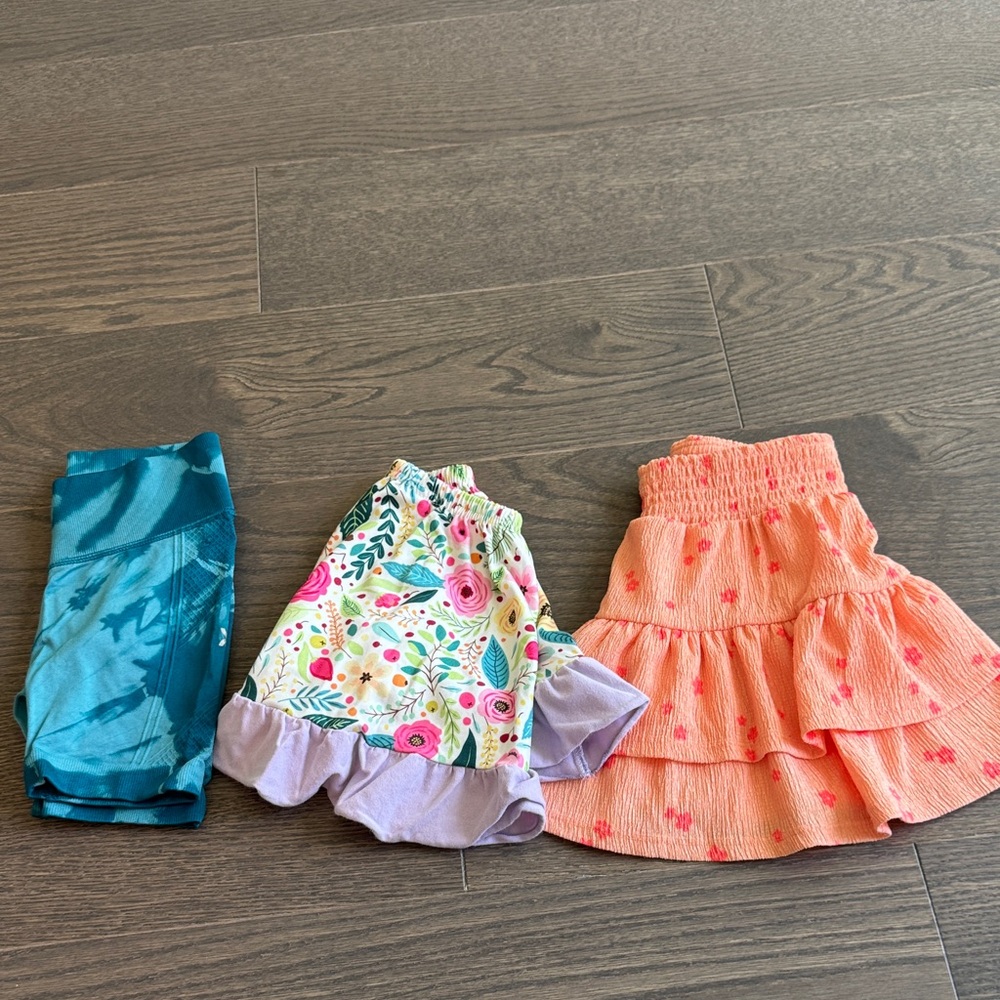 Kids Coral Ruffle Skirt - Floral & Teal Bottoms Set